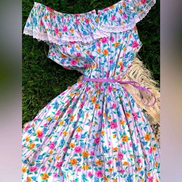 VINTAGE Oscar de la Renta Floral Summer Tea Dress - Picture 6 of 12